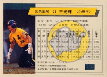1993 CPBL #098 Kuang-Hui Wang Back