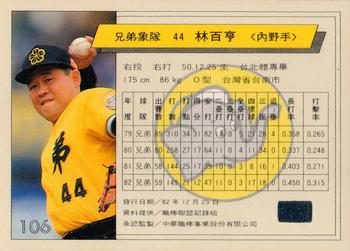 1993 CPBL #106 Pai-Heng Lin Back