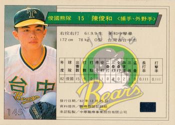 1993 CPBL #145 Chun-Huo Chen Back