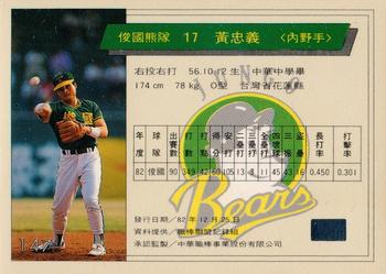1993 CPBL #147 Chung-Yi Huang Back