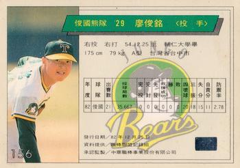 1993 CPBL #156 Jun-Ming Liao Back