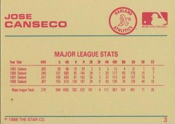 1989 Star Platinum #3 Jose Canseco Back