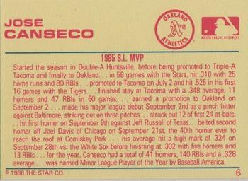 1989 Star Platinum #6 Jose Canseco Back
