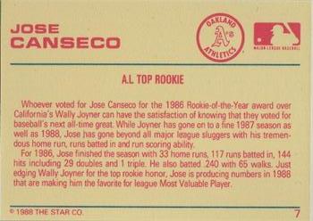 1989 Star Platinum #7 Jose Canseco Back
