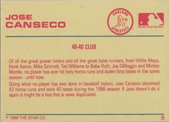 1989 Star Platinum #9 Jose Canseco Back