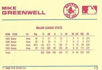 1989 Star Platinum #13 Mike Greenwell Back