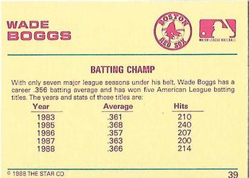 1989 Star Platinum #39 Wade Boggs Back
