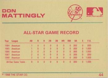 1989 Star Platinum #44 Don Mattingly Back
