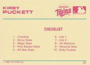 1989 Star Platinum #51 Kirby Puckett Back