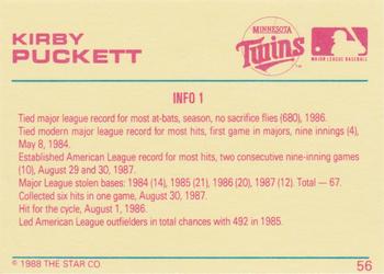 1989 Star Platinum #56 Kirby Puckett Back