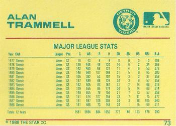 1989 Star Platinum #73 Alan Trammell Back