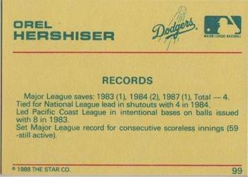 1989 Star Platinum #99 Orel Hershiser Back
