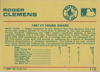 1989 Star Platinum #116 Roger Clemens Back