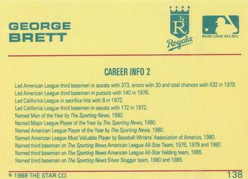 1989 Star Platinum #138 George Brett Back