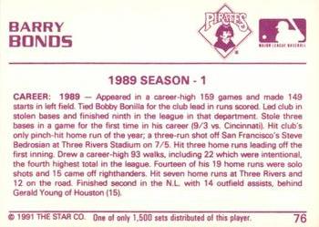 1991 Star Gold #76 Barry Bonds Back