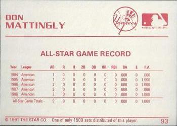 1991 Star Gold #93 Don Mattingly Back