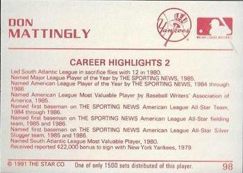 1991 Star Gold #98 Don Mattingly Back