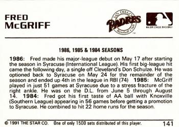 1991 Star Gold #141 Fred McGriff Back
