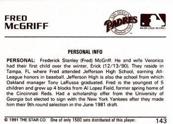 1991 Star Gold #143 Fred McGriff Back