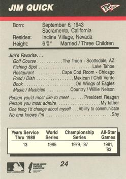 1989 T&M Sports Umpires #24 Jim Quick Back