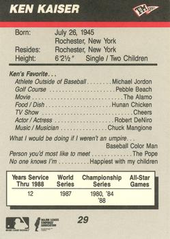 1989 T&M Sports Umpires #29 Ken Kaiser Back