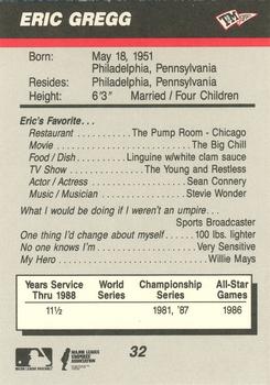 1989 T&M Sports Umpires #32 Eric Gregg Back