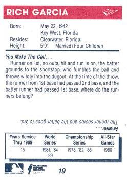 1990 T&M Sports Umpires #19 Rich Garcia Back
