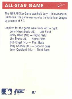 1990 T&M Sports Umpires #61 1989 All-Star Game Back