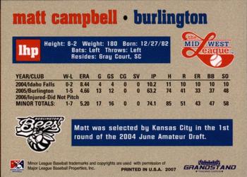 2007 Grandstand Midwest League Top Prospects #NNO Matt Campbell Back