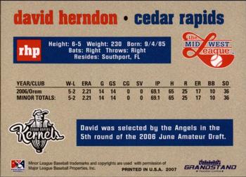 2007 Grandstand Midwest League Top Prospects #NNO David Herndon Back