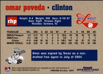 2007 Grandstand Midwest League Top Prospects #NNO Omar Poveda Back