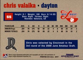 2007 Grandstand Midwest League Top Prospects #NNO Chris Valaika Back