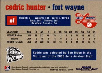 2007 Grandstand Midwest League Top Prospects #NNO Cedric Hunter Back
