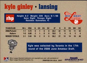 2007 Grandstand Midwest League Top Prospects #NNO Kyle Ginley Back