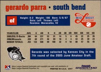 2007 Grandstand Midwest League Top Prospects #NNO Gerardo Parra Back