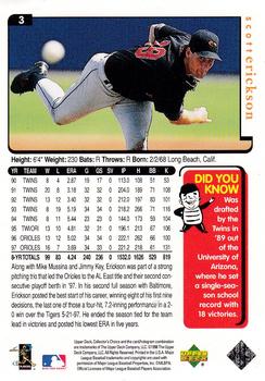 1998 Collector's Choice Baltimore Orioles #3 Scott Erickson Back