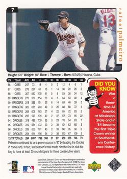 1998 Collector's Choice Baltimore Orioles #7 Rafael Palmeiro Back
