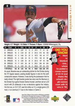 1998 Collector's Choice Baltimore Orioles #8 Mike Mussina Back