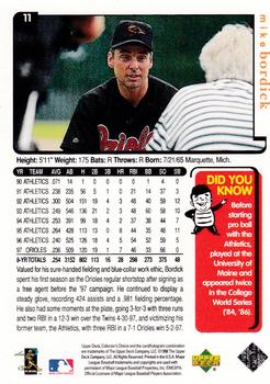 1998 Collector's Choice Baltimore Orioles #11 Mike Bordick Back
