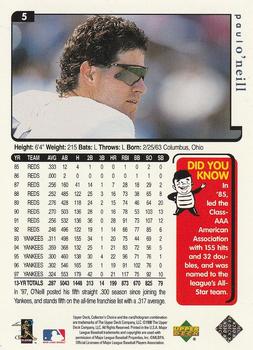 1998 Collector's Choice New York Yankees #5 Paul O'Neill Back