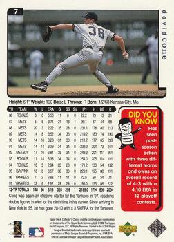 1998 Collector's Choice New York Yankees #7 David Cone Back
