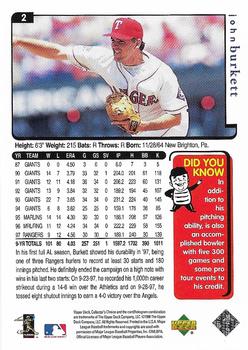 1998 Collector's Choice Texas Rangers #2 John Burkett Back