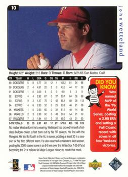 1998 Collector's Choice Texas Rangers #10 John Wetteland Back