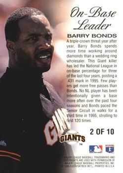 1996 Ultra - On-Base Leaders Gold Medallion #2 Barry Bonds Back