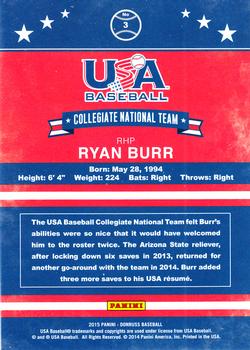 2015 Donruss - USA Collegiate National Team #3 Ryan Burr Back