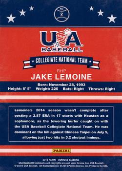 2015 Donruss - USA Collegiate National Team #2 Jake Lemoine Back