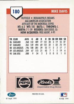 1991 Line Drive AAA Indianapolis Indians Ad Backs #180 Mike Davis Back