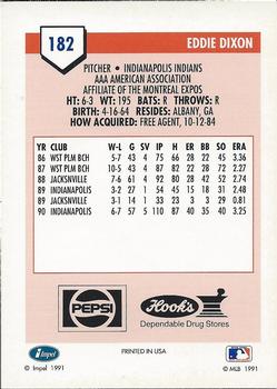 1991 Line Drive AAA Indianapolis Indians Ad Backs #182 Eddie Dixon Back