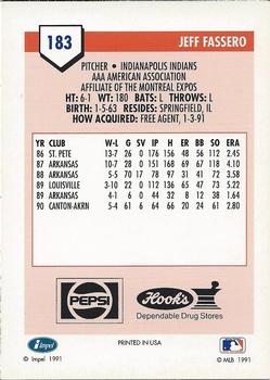 1991 Line Drive AAA Indianapolis Indians Ad Backs #183 Jeff Fassero Back