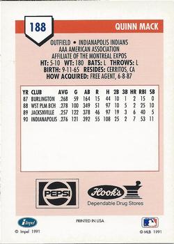 1991 Line Drive AAA Indianapolis Indians Ad Backs #188 Quinn Mack Back